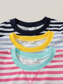 Girls' Casual Colorblock Ribbed Striped Drop Shoulder Crew Neck X Stitch Decor Pullover Sweatshirt 3 Pieces Set - Multicolor - View 4