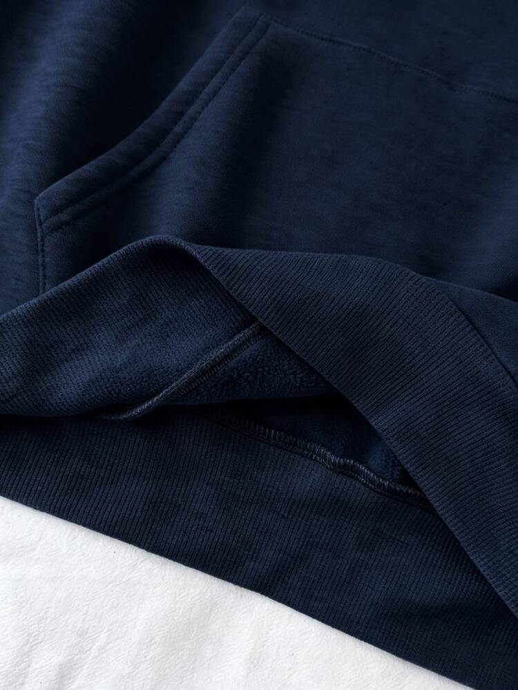 Teen Girls Blue/Casual/Hooded Sweatshirt/Pocket/Cross/Versatile/Long Sleeve Pullover/Blue Floral Loose Long Sleeve Sweatshirt - Navy Blue - View 7