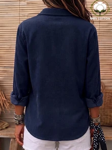 Linhara CURVE Plus Size Women's Casual Office Long-Sleeved Autumn Shirt - Navy Blue - View 2