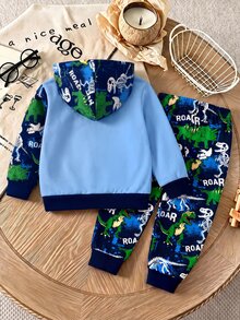 兒童嬰兒/幼兒連帽長袖加厚抓絨運動衫休閒舒適套裝，經典卡通酷炫印花，適合秋冬 - 彩色 - 查看 4
