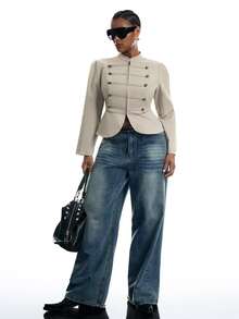 LYSMO Plus Size Fashion Vacation Double-Breasted Long Sleeve Jacket - Apricot - View 5