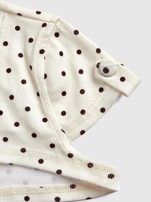 ROMWE Y2K Women's Collared Short Sleeve Hollow Chest Polka Dot Sexy Two Pieces Top - Apricot - View 9