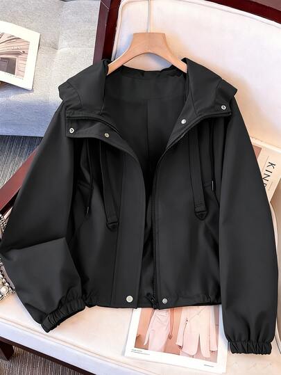 GlowEve CURVE Jaket Pendek Berkerudung Kasual Minimalis Warna Polos untuk Wanita Ukuran Besar, Tahan Air, Gaya Baru Musim Gugur 2025, Cocok untuk Aktivitas Luar Ruangan dan Olahraga
