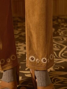 MOTF STUDIO CELANA PANJANG KAKI BAJA SUEDE BELUDRU UNTUK WANITA MUSIM GUGUR/DINGIN - Coffee Brown - View 2