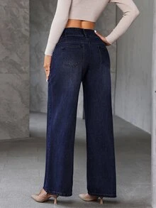 SHEIN Tall Celana Jeans Kaki Lebar dengan Kantong Miring - Biru - View 2