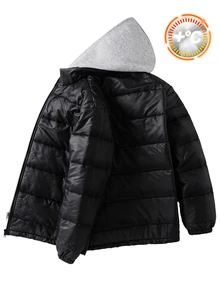 SHEIN Teen Boy Teen Boy Casual Two Pieces Thick Hooded Down Jacket Suitable For Autumn And Winter - Black - View 4