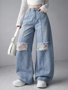 FRIFUL Women's Casual Everyday Denim Jeans With Pocket, Button And Distressed Design - Blue - View 9