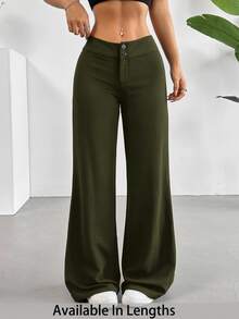 SHEIN Tall CURVE 女款大尺碼休閒極簡寬腿長褲 秋季 - 墨綠色 - 查看 6