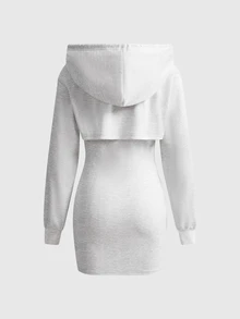Sweetness Women's Hoodie Sweatshirt & Camisole Dress 2pcs Set Grey Leopard Print - Grey - View 2