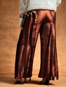 Vixey Structural Satin Wide Leg Trousers, Elegant Party, Dinner Date, Statement Pants, Holiday, Event Dressing - Brown - View 5