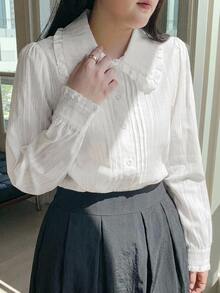 Dazy Plus Fun & Casual Loose Fit Office Commute White Long Sleeve Shirt - White - View 6
