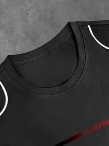 Sport MetroGents 男士字母線條圖案無袖圓領修身休閒運動背心 - 黑色 - 查看 5