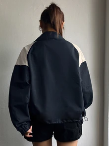 Dazy Plus Colorblock Patchwork Loose Casual Baggy Street Style Fall New Jacket Going Out Office - Navy Blue - View 5