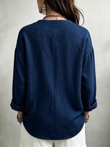 Linhara CURVE 大尺碼梭織休閒辦公風秋季襯衫 - 藏蓝色 - 查看 2