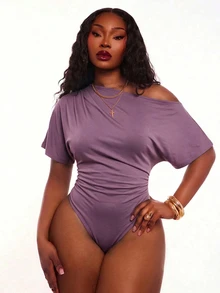 Radiana Plus Size Bodysuits Going Out Night Purple Summer Sexy - Dusty Purple - View 5