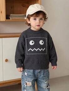 Boys' Sweater Children Autumn/Winter New Korean Style Fashion Versatile Cute Knit Base Layer Top Baby College Style Cartoon - Grey - View 10