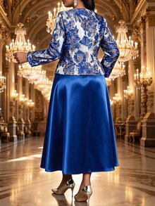 Fleurora 大尺碼純色洋裝與開襟衫休閒兩件套 - 藍色 - 查看 2