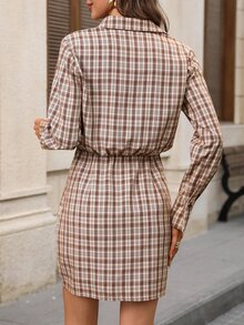 EMERY ROSE Women's Plaid Pattern Shirt Collar Dress - Multicolor - View 2