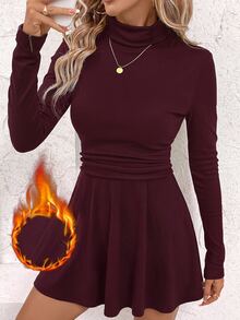 SHEIN Clasi 女款純色休閒極簡風派對迷你洋裝 - 酒紅色 - 查看 1
