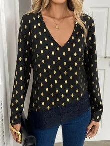 Elyressa Women's Woven Casual V-Neck Fall Blouse - Black - View 6