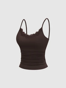 Sweetra Women's Solid Color Lace Trim Neckline Casual Everyday Versatile Camisole Top - Multicolor - View 4