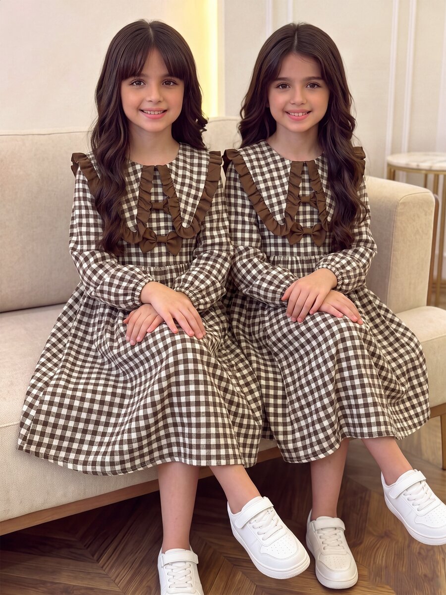 SHEIN Tween Girls Dresses - Brown - View 1