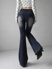 FRIFUL Women's Casual Daily Travel Denim Jeans With Pockets And Buttons - Blue - View 2
