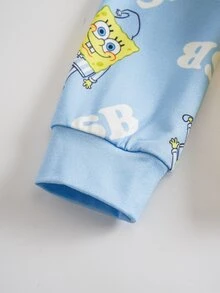 SpongeBob SquarePants | SHEIN Baby Boy Cartoon Print Long Sleeve Top And Pants Casual Daily Home Sleepwear Set - Yellow - View 5