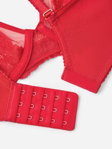 LUVLETTE Soft Woman Lingerie Sheer Full Coverage Underwire Sexy Unlined Minimizer Sequined Glam Floral  Lace Elegance & Mesh  Intimates Christmas Red Bra - Red - View 9