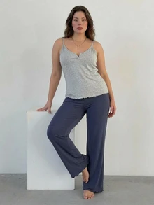 Dazy Plus 2pcs Solid Color Casual Camisole & Long Pants Loungewear Pajama Set - Grey - View 4