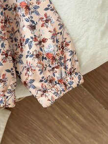 SHEIN Vintaside Kids 1件女嬰幼兒拉鍊夾克，可愛甜美粉色花卉，毛絨內裡，拉鍊長袖連帽厚款戶外冬季度假外套 - 棕色 - 查看 3