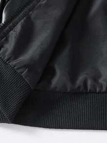 SHEIN Playful Pals 1件幼童男孩PU皮革飛行員夾克，帥氣黑色國王皇冠印花，拉鍊開襟長袖立領，正裝版型，生日秋季假期聖誕外套 - 黑色 - 查看 7