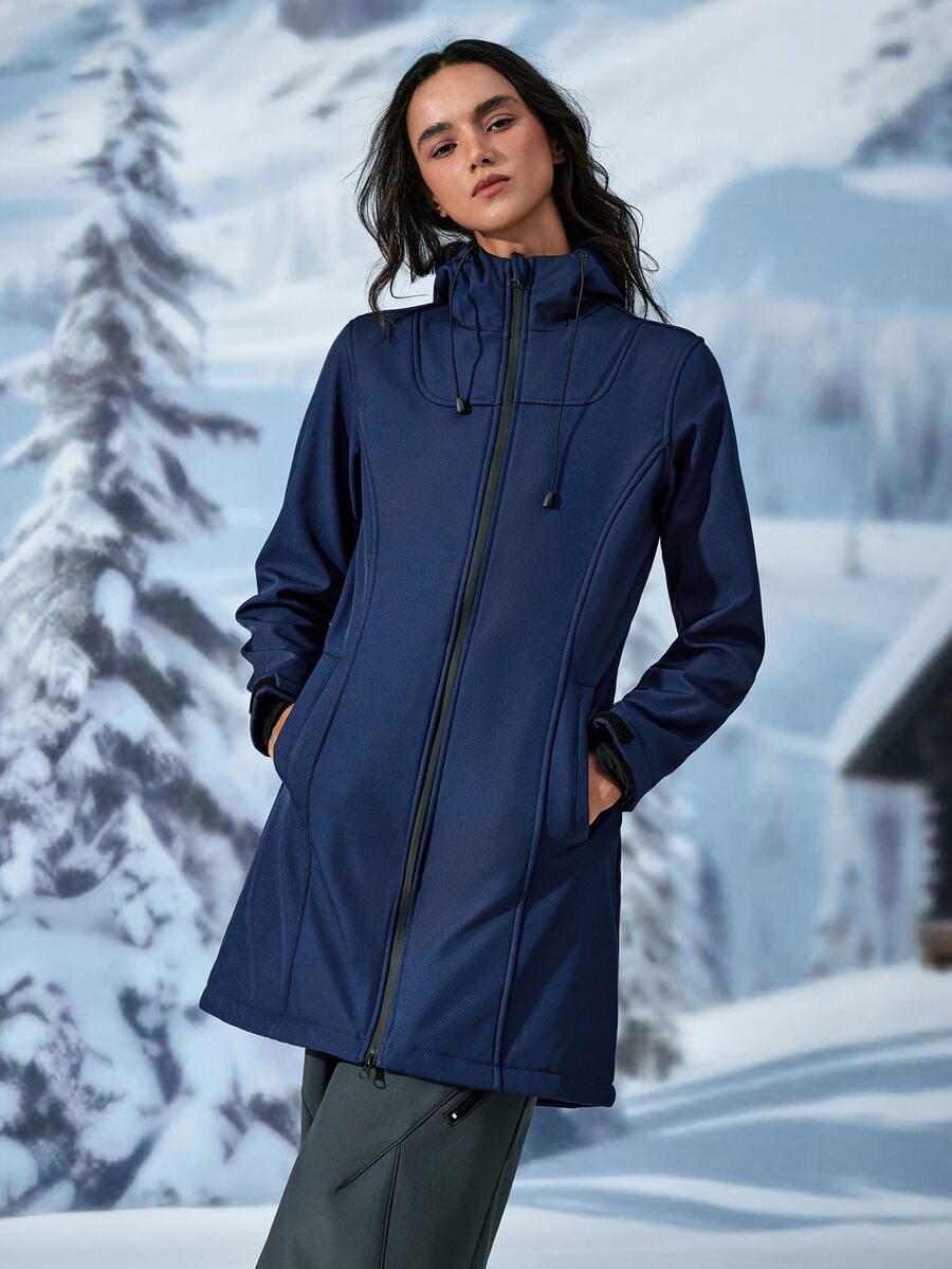Exploreva Exploreva Women's Colorblock Casual Daily Outdoor Fleece Long Sleeve Jacket - Navy Blue - View 1