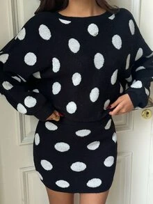 Autumina Women's Korean Style Jacquard Long Sleeve Sweater & Mini Skirt Two Pieces Set - Black and White - View 6