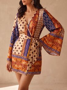 Zivah Women's All-Over Print V-Neck Casual Vacation Cover-Up Dress - Multicolor - View 3