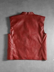 ROMWE MEN Áo vest thời trang nam màu trơn cổ đứng nhỏ có khóa kéo - Đỏ - Xem 3