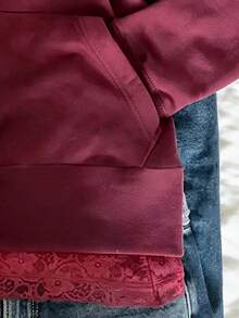 IslaSuriya Women's Solid Color Bookish Charm Hooded Sweatshirt Suitable For Christmas Thanksgiving, Daily Outings, Burgundy Dark Red Fall Retro Casual - Multicolor - View 5