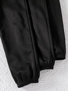 SHEIN 青少年女孩 3件組 素色百搭保暖內裡運動長褲 秋冬款 - 黑色 - 查看 6