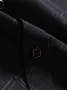 Manfinity Mode Men's Plus Size Single-Breasted Short Sleeve Diamond Pattern Versatile Shirt Casual Formal Shirt - Black - View 5