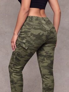 Jeanoix Plus Size Fashionable Camouflage Denim Skinny Jeans - Multicolor - View 2