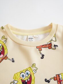 SpongeBob SquarePants | SHEIN بلوزة رياضية كاجوال يومية بطبعة كرتونية بأكمام طويلة للفتيات المراهقات - أصفر - مشاهدة 3