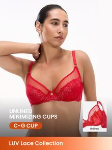LUVLETTE Soft Woman Lingerie Sheer Full Coverage Underwire Sexy Unlined Minimizer Sequined Glam Floral  Lace Elegance & Mesh  Intimates Christmas Red Bra - Red - View 1
