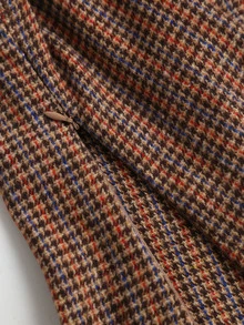 Sweetra Vintage Plaid Square Neck Vest & Wide Leg Pants Set, Retro Brown Small Check Pattern, Crisp Elegant Sleeveless Vest With Exquisite Metal Button Accents, Sophisticated Versatile Outfit For Daily Commute, Date And Outing - Mocha Brown - View 5