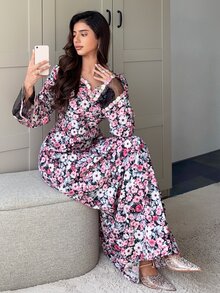 Yasmyna Gaun Arab Wanita Motif Bunga Kasual untuk Pesta - MultiWarna - View 5