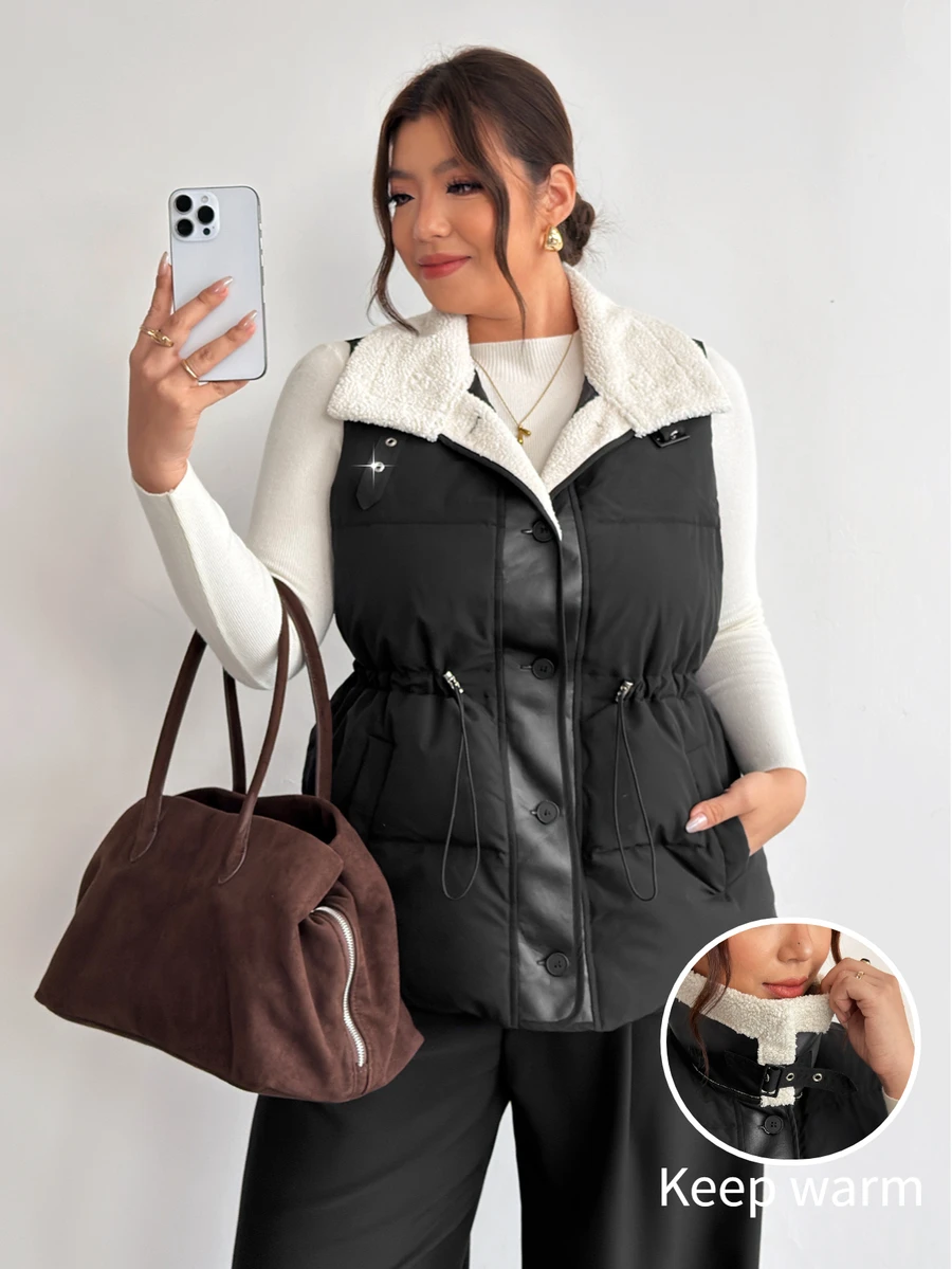 Firerie Plus Size Women Contrast Color Casual Daily Wear Winter Cotton Padded Vest