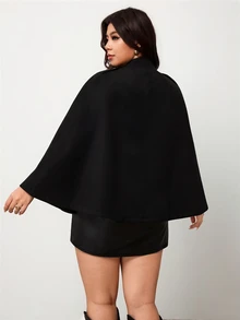 Enliva Plus-Size Elegant Shawl Coat For Women, Plus-Size Clothing For Autumn And WinterApple,Rounded Body - Black - View 2