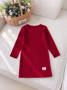 SHEIN Vintaside Kids Young Girl) Red Casual Textured Dress Suitable For Party And Outdoor Occasions Autumn/Winter Wear - Multicolor - View 1