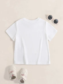 LOONEY TUNES X SHEIN Young Girl Cartoon Print Round Neck Short Sleeve T-Shirt - White - View 2