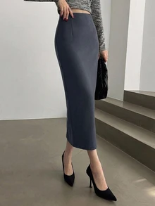 DAZY 女款直筒開衩裙，適合約會、度假、派對、日常穿著、聚會、戶外活動 - 霧霾藍 - 查看 2