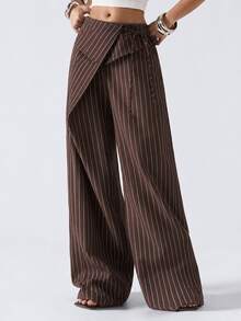 LYSMO Plus Size Women Striped Casual Daily Wear Suit Pants - Multicolor - View 3